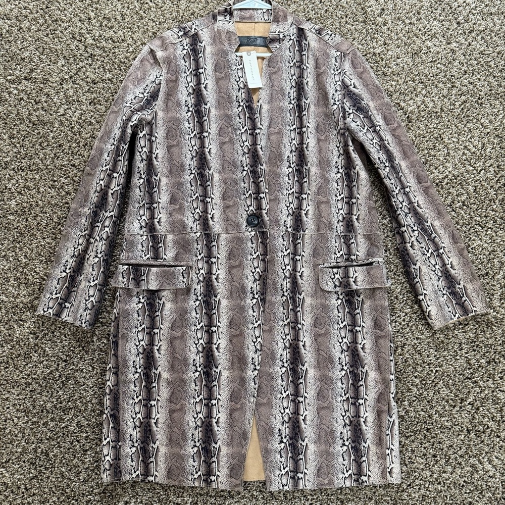 NWT Anthropologie BLANKNYC‎ Medium Faux Suede Snakeskin Print Coat Jacket Chic